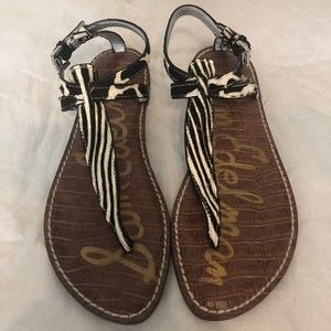 New SAM EDELMAN Gigi Zebra Haircalf Hair Sandals 7